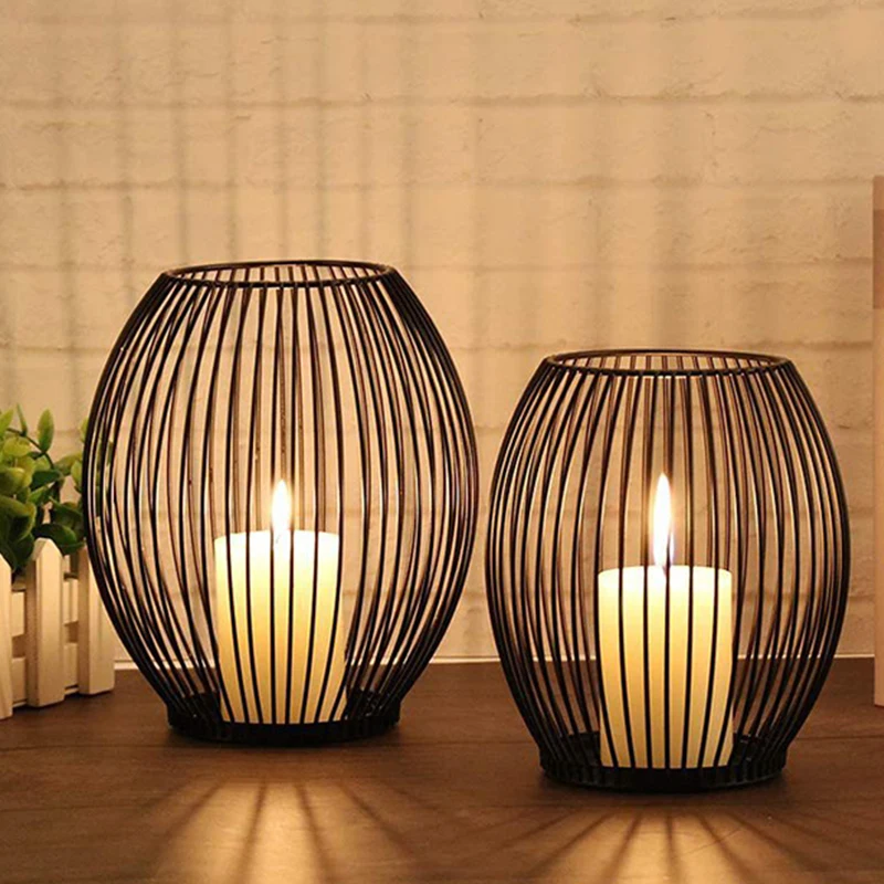 

Creative Home Decor Hollow Iron Vintage Black Lantern Candlestick Cover Decoration Props Romantic Christmas Wedding Candlestick