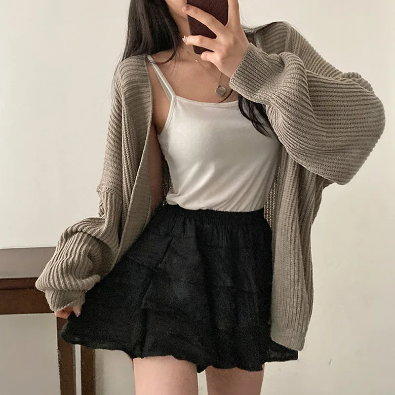 Slouchy Cardigan Knitted Drop Shoulder Long Sleeve Ribbed Open Front Sweater Jacket Women Teen-girl Fall Winter Basic Outfit