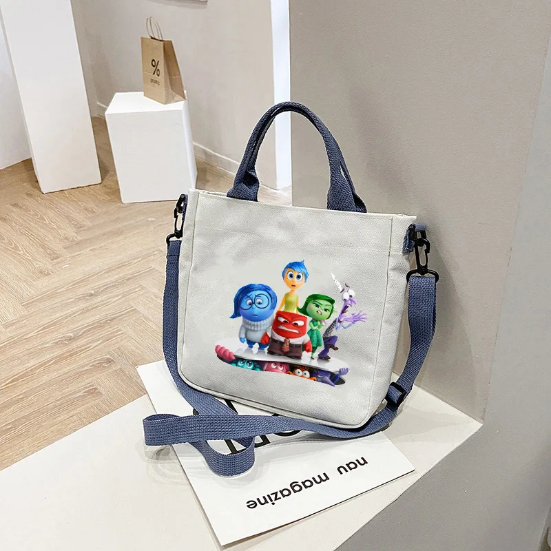 Disney Inside Out 2 Canvas Tote Bag for Women 2024 New Movie Handbags Detachable Shoulder Strap Large Capacity Shoulder Bag