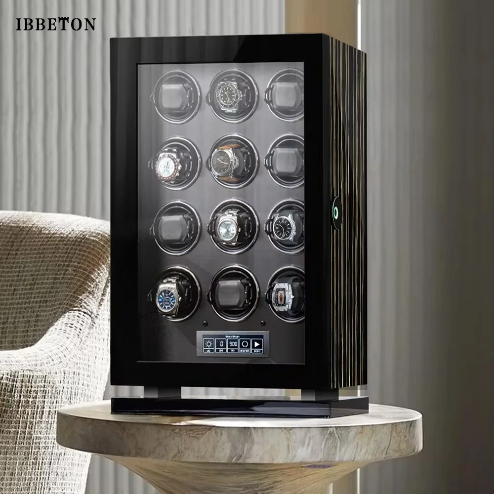 Automatic Watch Winder Luxury Wood Watch Safe Box Fingerprint Unlock Touch Control and Interior Backlight Watches Storage Box