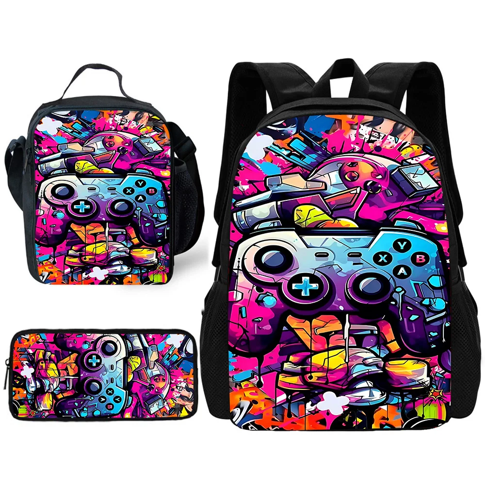 Gamer Child School Backpack with Lunch Bags ,Pencil Bags ,School Bags for Boys Girls Best Gift