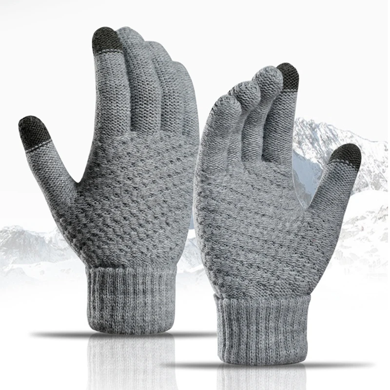 Winter Warm Knitted Gloves For Women Thick Plush Full Finger Gloves Touch Screen Driving Mittens Skiing Gloves