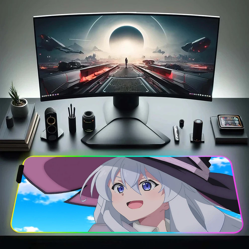 Cute The Journeys of Elainas RGB Pc Gamer Keyboard Mouse Pad Mousepad LED Glowing Mouse Mats Rubber Gaming Computer Mausepad