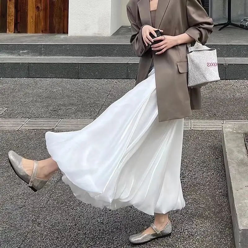 

Flowing Satin Jellyfish Skirt Women Spring Summer New High Waist A Line Unique Design Small Blooming Bubble Midi Skirt