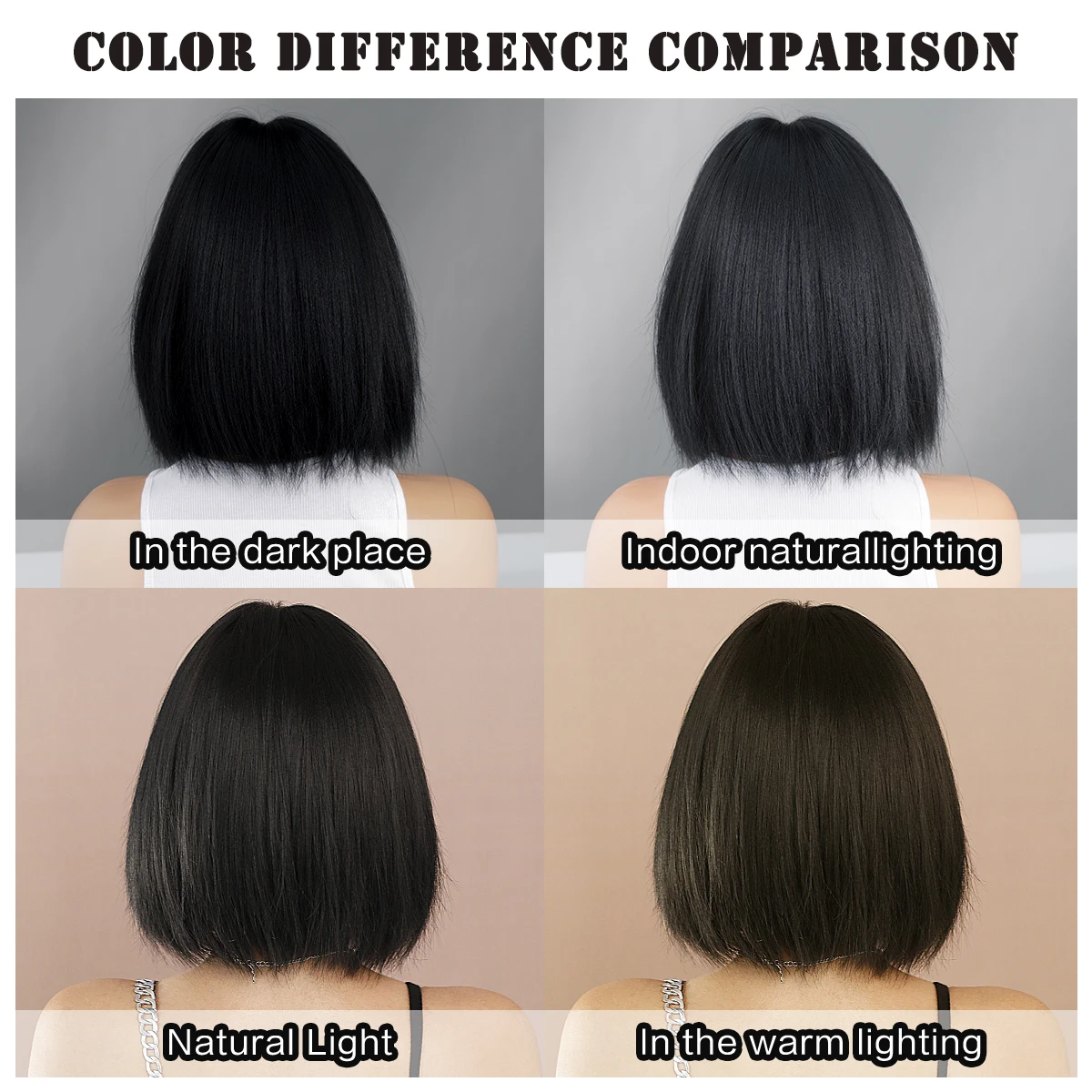 7JHH WIGS Short Straight Black Bob Wig for Women Daily Party High Density Synthetic Loose Hair Wigs with Bangs Natural Looking