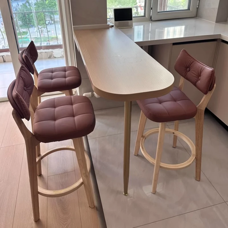 

73cm Nordic Stylish Bar Stool Solid Wood Backrest Counter Height Chair High Elasticity Sponge Dining Stool Home Modern Furniture