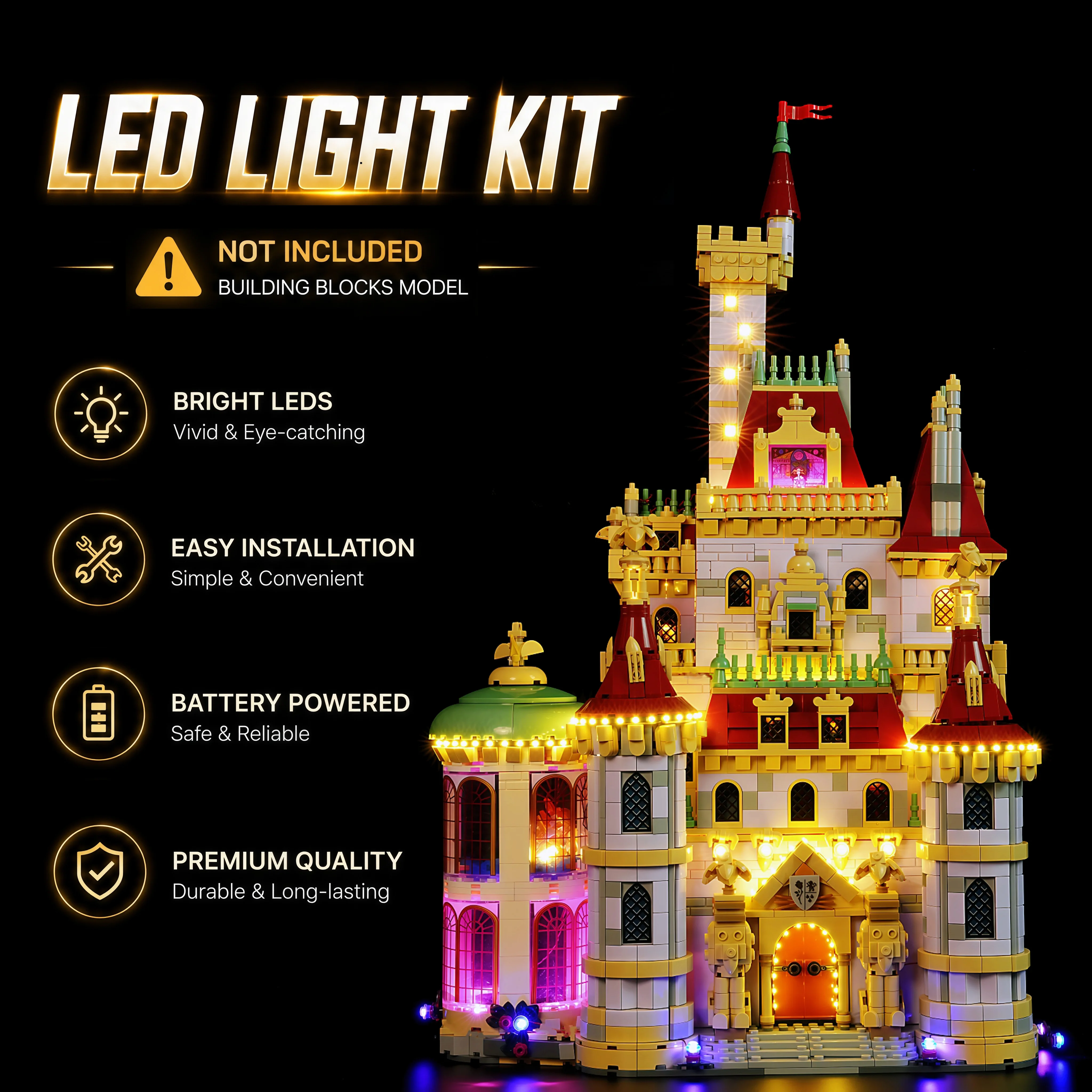 

HPROSPER 5V LED Light for Lego Disney 43263 Beauty and The Beast Castle DIY Decorative Lamp With Battery Box (No Model)