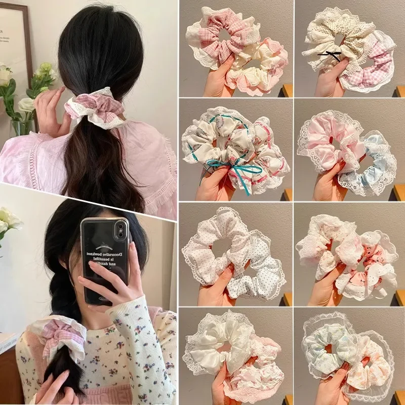 

New Women Lace Scrunchies Elastic Hair Band Ponytail Holder Tie Hair Hoop Scrunchy Rubber Band Girl Hair Accessories Headwear