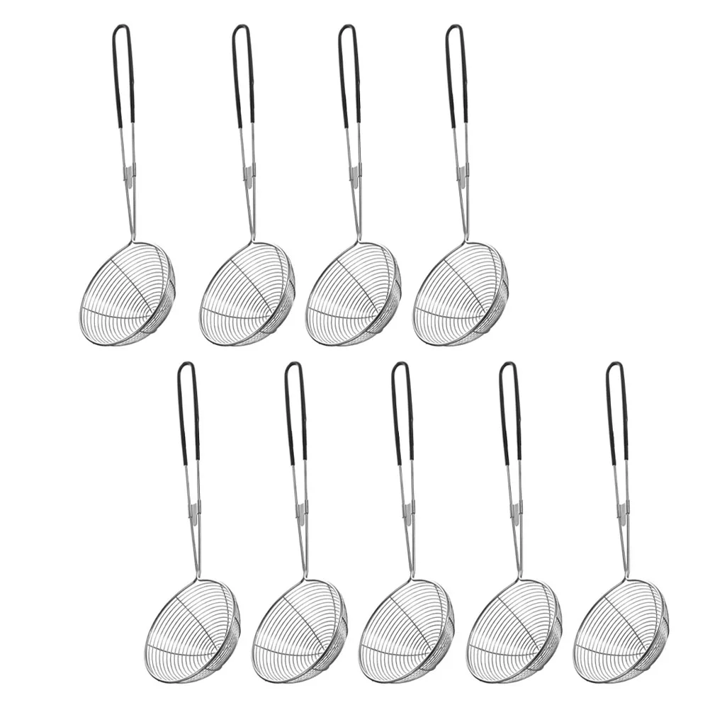

9pcs Stainless Steel Colander Sieve Skimmer Spoon Filter Strainer Kitchen Gadget High Temp Resistant Easy Clean Storage Daily