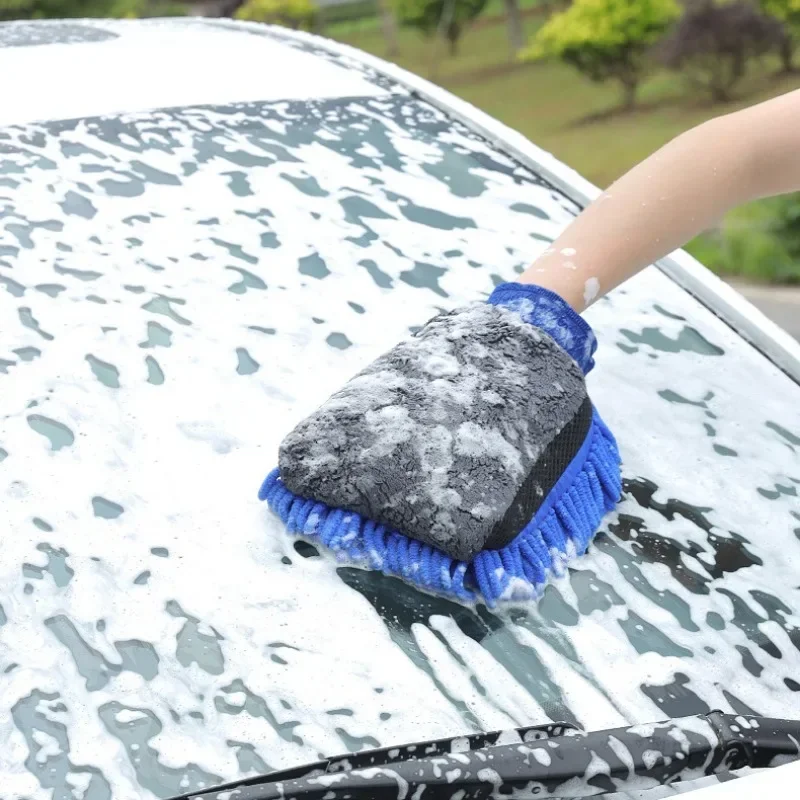 Microfiber Car Cleaning Gloves Chenille Waterproof Gloves Soft Mesh Back Double-Sided Gloves Wax Detail Brush Car Cleaning Tools