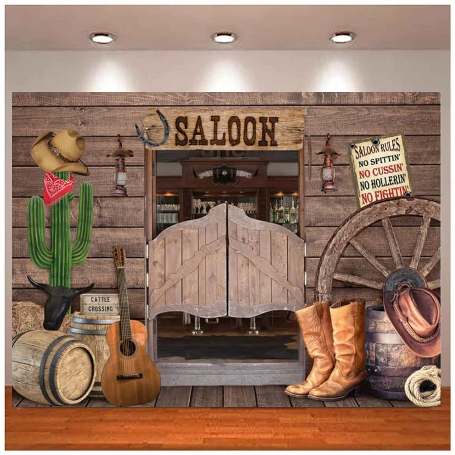 

Western Cowboy Photography Backdrop For Country Wild West Wooden Farmhouse Barn Door Background Birthday Baby Shower Party Decor