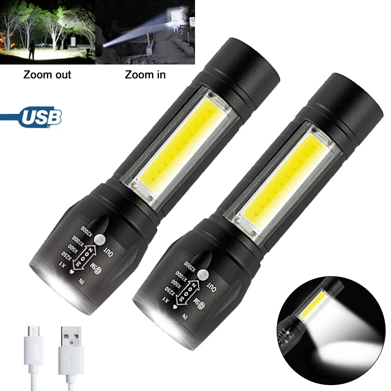 

Portable Mini LED Flashlight USB Rechargeable Zoom Flashlamp COB Lamp Bead Flash Light Torch Lantern For Camping Outdoor Cycling