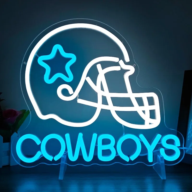 XM Cowboys Football Neon Wall Decor Dimmable Sports Team Helmet LED Sign Neon Sign Men's Cave Bedroom Boys Home Bar Club Party