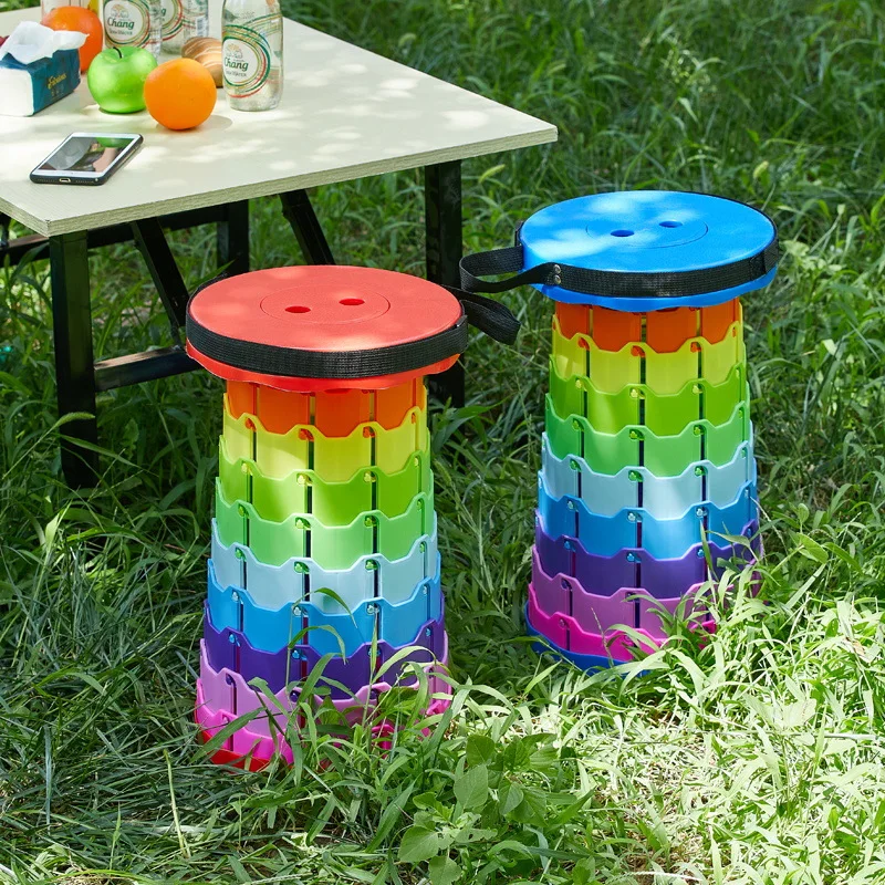

New Outdoor Convenient And Durable Telescopic Adjustable Height Folding Stool For Family Outdoor Camping, Waiting For Bus Tools