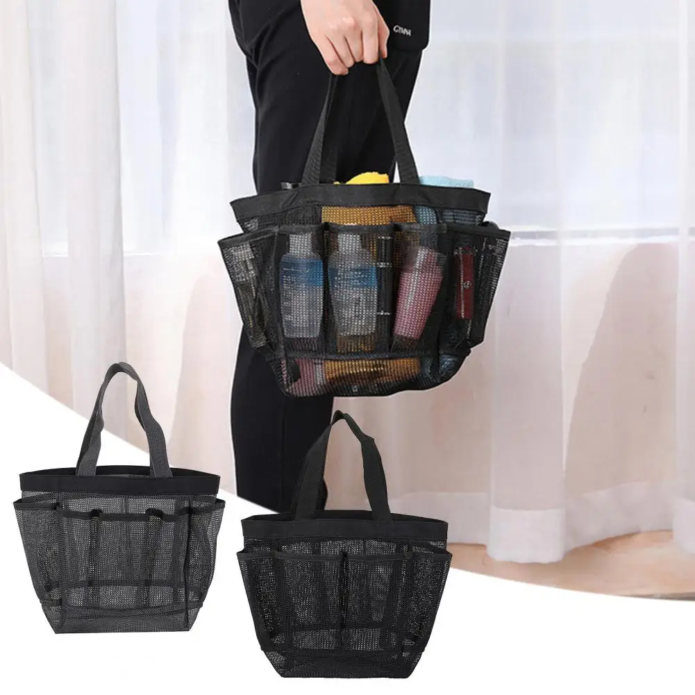 Sac à cosmétiques en maille pour femmes, sacs de plage multi-poches, caddie de douche à séchage rapide HOShampoo piste arge, trousse de toilette de voyage