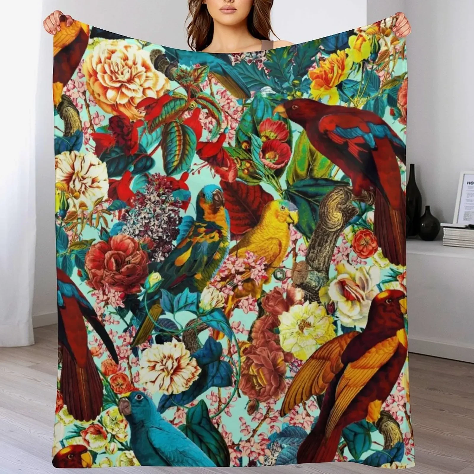 

FLORAL AND BIRDS XV Throw Blanket Polar Picnic Blankets