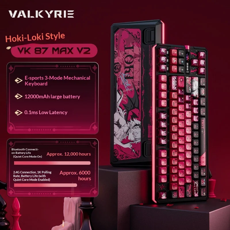 Valkyrie Vk87 Max V2 Wireless Tri Mode Gaming Mechanical Keyboard Dual 8k Polling Rate Custom 12000mah Large Battery Low Latency
