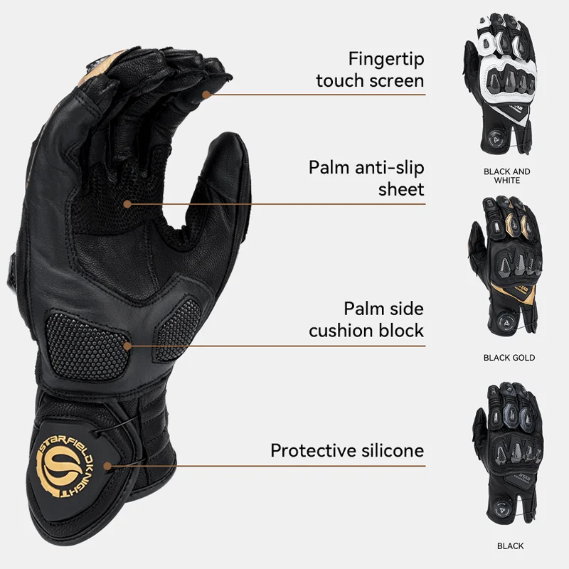 Star Field Knight Full Finger Genuine Goat Leather Motorcycle Riding Gloves Carbon Fiber Wear-resistant Protection Touch Screen