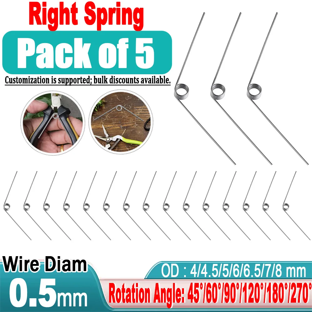 304 Stainless Steel Torsion V Type Spring Rotate Right Wire Diameter 0.5mm Torsion Spring，Outside Diameter: 4-8mm