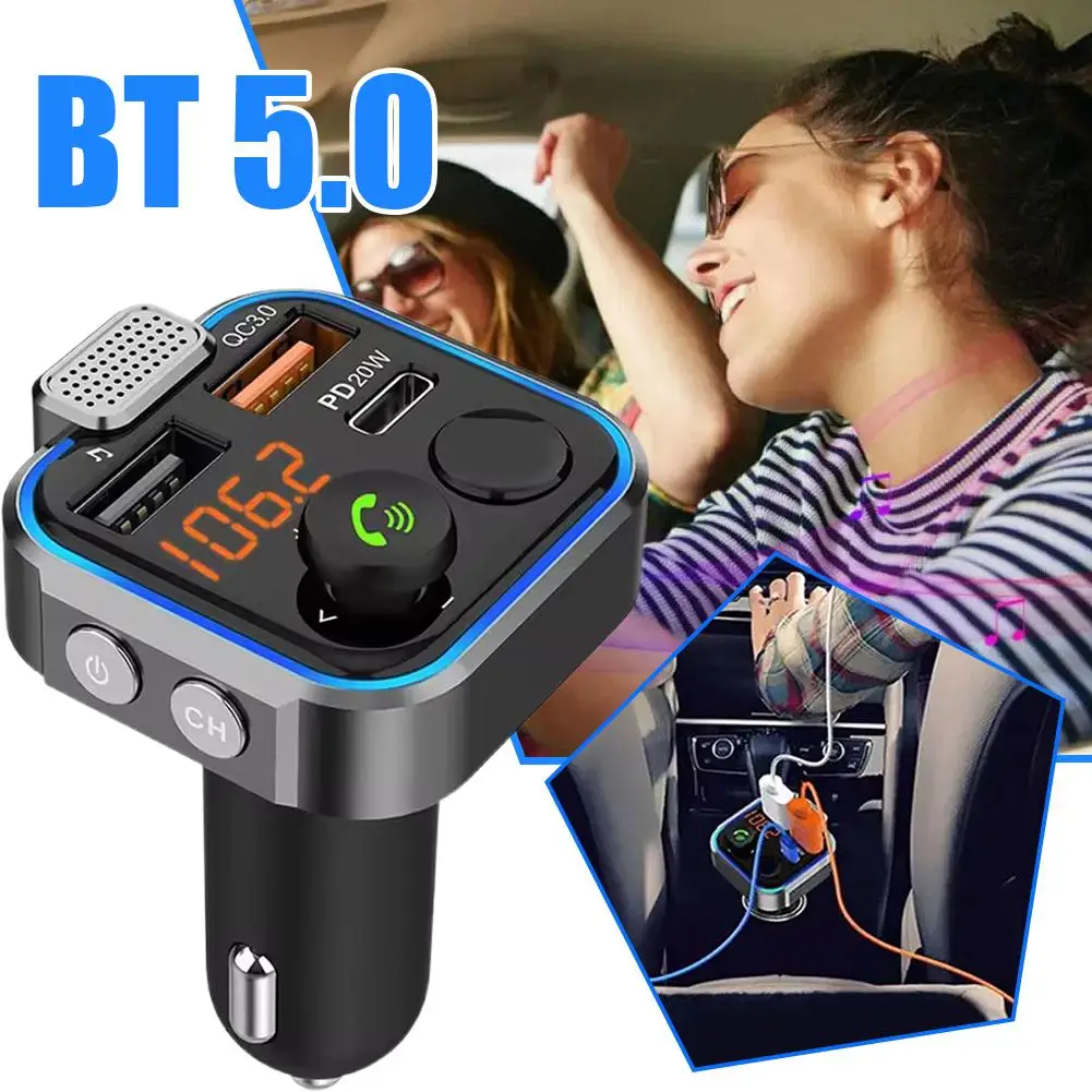 

Bluetooth 5.0 FM Transmitter Cigarette Lighter Radio Music Adapter Charger Supports Hands-Free Siri Assistant For Car S3Y9