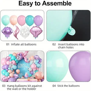 Denizkızı Balon Kemer Seti, Pembe, Mor, mavi, Turuncu ve Mavi Nokta Balon, Okyanus Teması, Prenses Doğum Günü, Parti Dekorasyonu, 127 adet Partinin ilk 10 satışı-pembe ve turuncu - №3