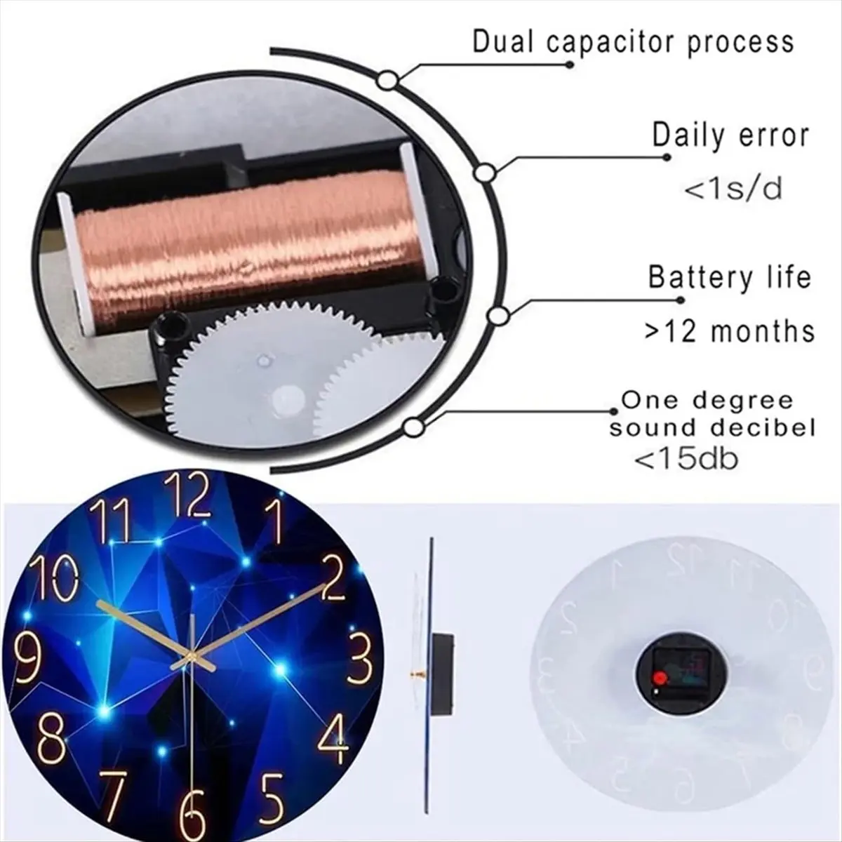 12 Inch Glass Wall Clock Battery Operated Blue Decorative Wall Clocks Silent Non Ticking Cool Space Galaxy Analog Clock