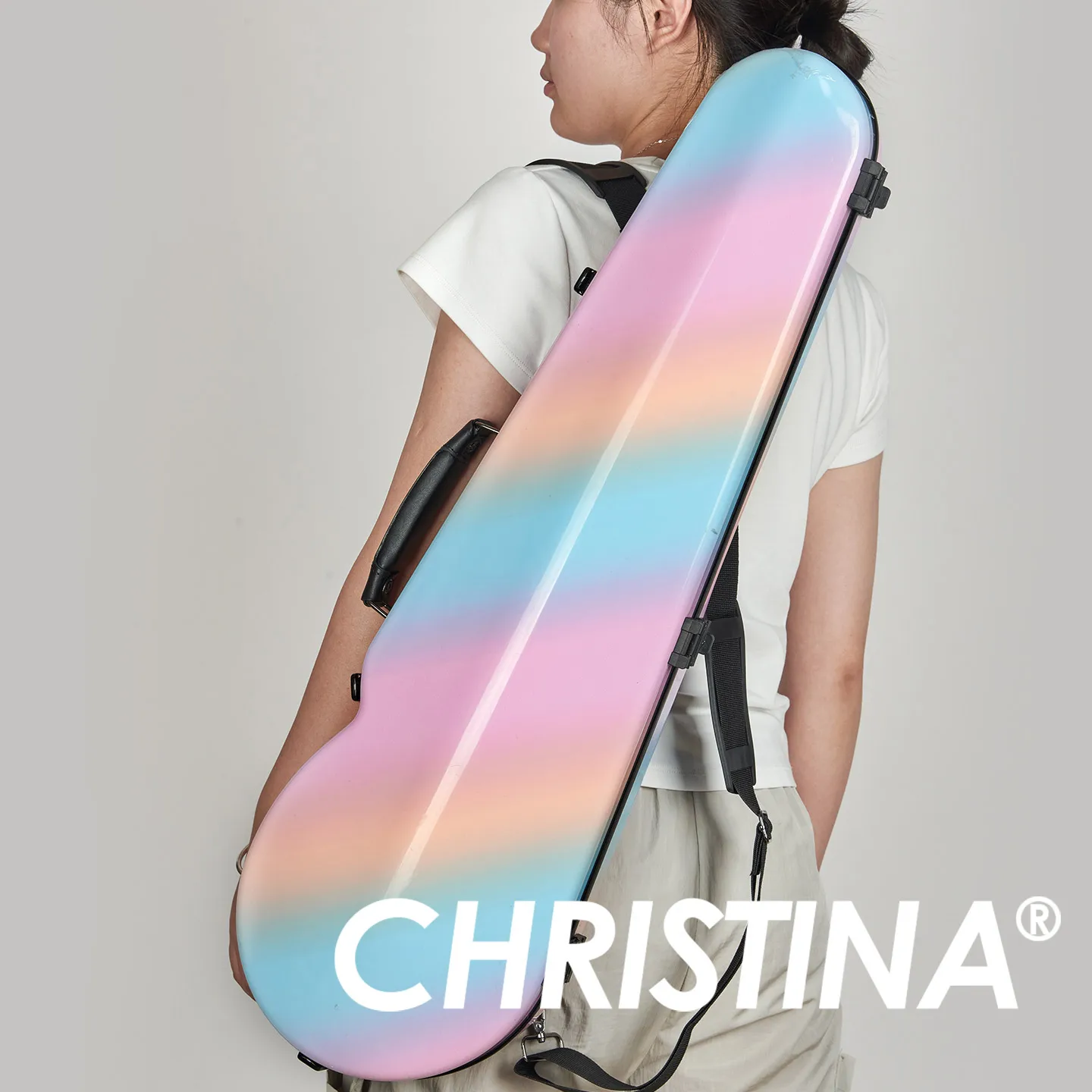 CHRISTINA Violin Case Triangular Candy Colors 4/4 Size Lightweight Hard Composite Materials with Straps
