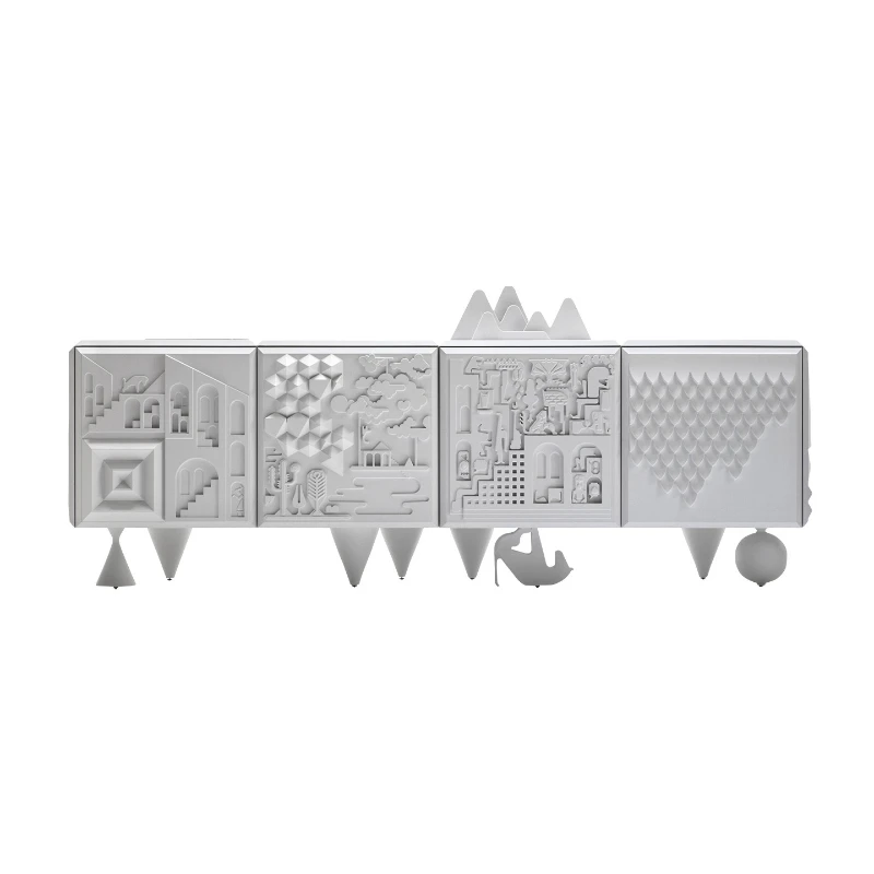 

High-end relief dining side cabinet villa living room creative solid wood TV cabinet floor designer art entrance locker