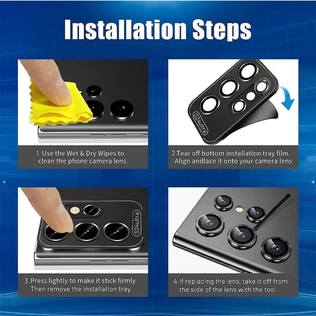 Para samsung galaxy s24ultra s24 + s24 protetor de câmera glitter metal anel lente vidro para galaxy s24plus tampa da lente traseira