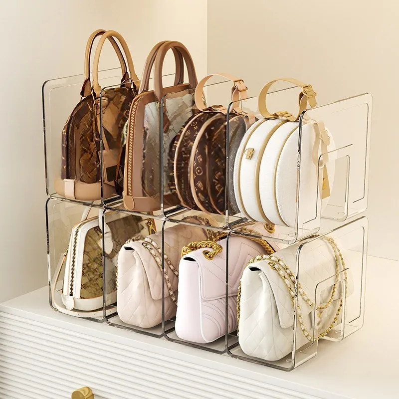 3/4 Grids Handbag Storage Rack Wardrobe Divider Shelf Bag Storage Rack Transparent Purse Handbag Divider Shelf Bags Display