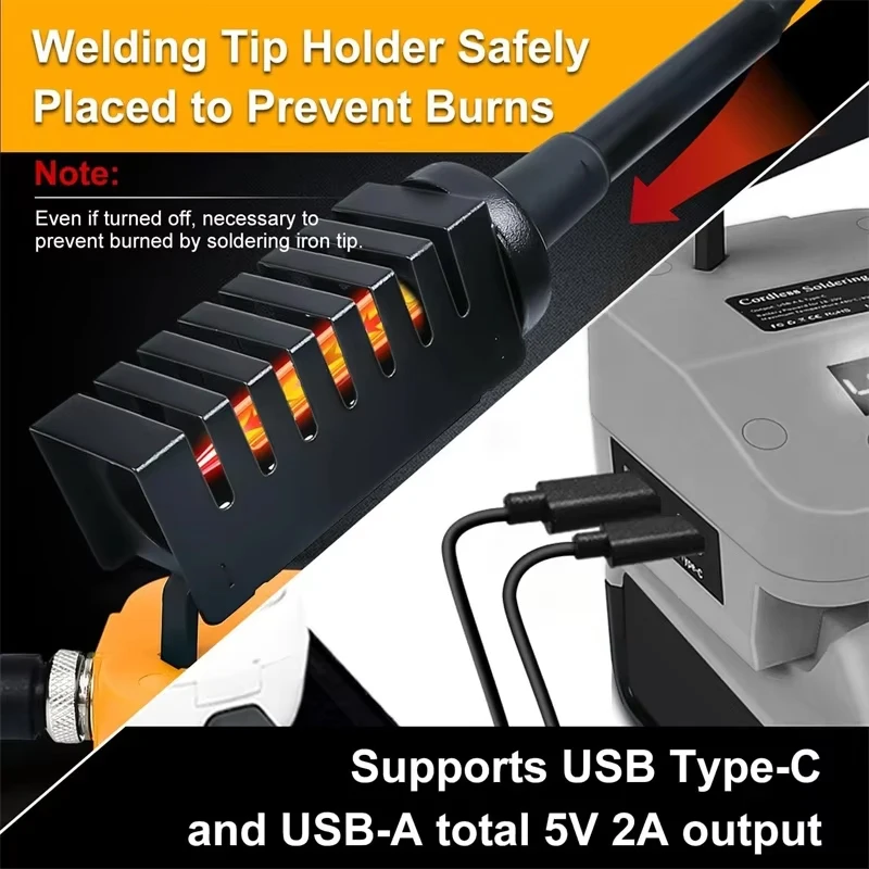 

Powered Soldering Kit for Dewalt/Milwaukee/Bosch 18V Li-ion Battery Electric Soldering Iron Station with USB&Type-C Port Battery