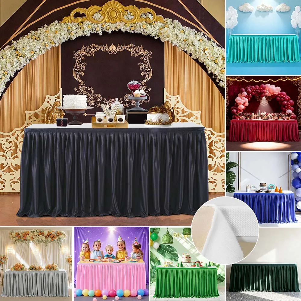 

Pleated Table Skirt for Rectangle/Round Tables Reusable Table Cover for Birthday Party Wedding Baby Shower Banquet Decorations