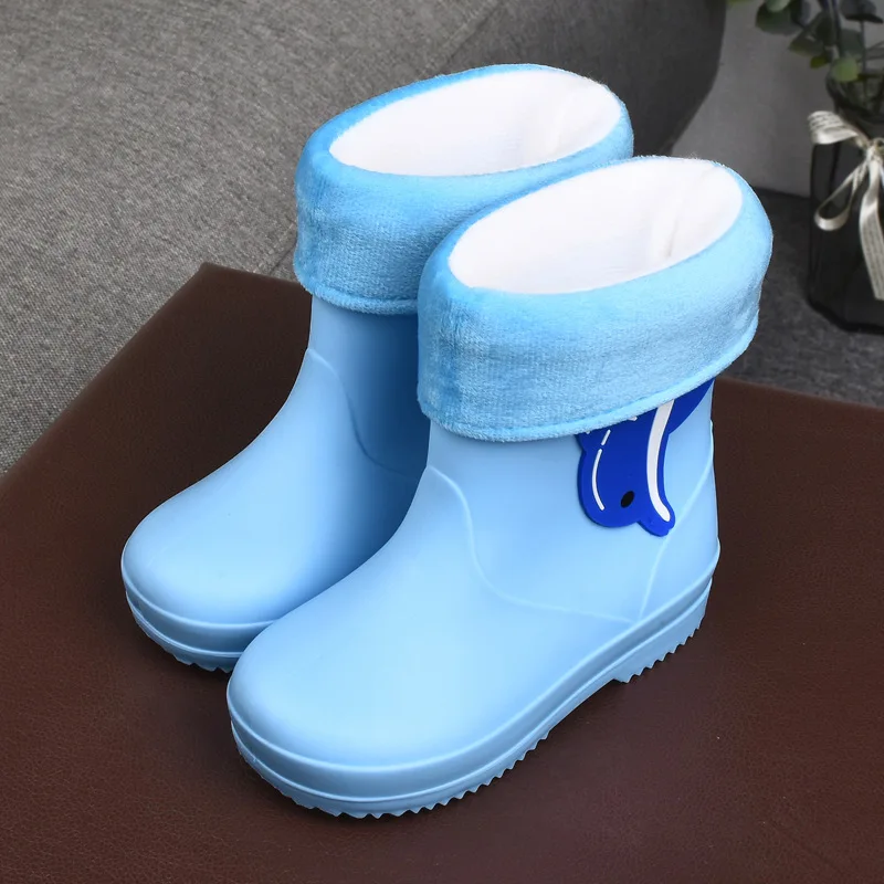 Child Waterproof Rain Boots Mid-calf Flat Cute Animal Pattern Soft Bottom Non-slip Rain Shoes Kid Students Mountain Hiking Boots