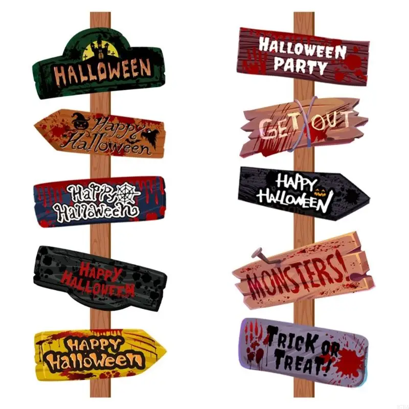 

97BA 10Pcs Halloween Fence Signs Perfect Size Scary Decorations Easy To Mounts On Wall Gates Door For Scary Party
