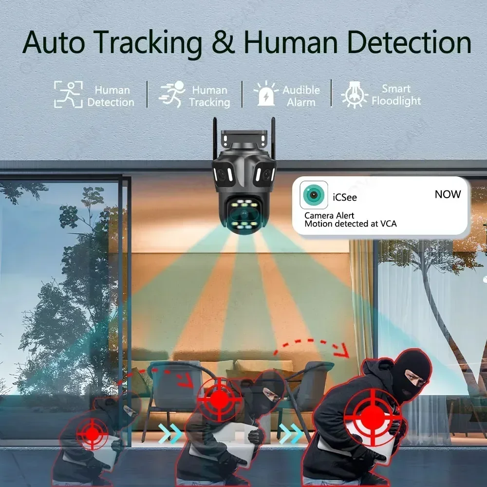 Imagem -04 - Câmera ip de Três Lentes 6k 12mp Wifi Proteção de Segurança sem Fio ao ar Livre Ptz Humano Rastreamento Automático Cctv Vigilância de Vídeo Icsee App