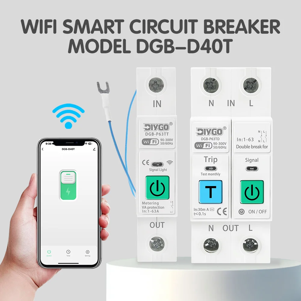 1P/2P TUYA WiFi Smart Circuit Breaker Real-time Timer Energy Voltage Current Meter Protector Voice Remote Control Switch 1A-63A