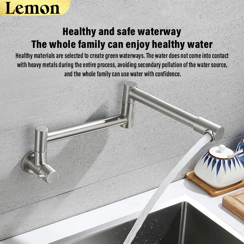 304 stainless steel kitchen single cold water faucet, 360° rotation, honeycomb bubbling water, foldable to save space