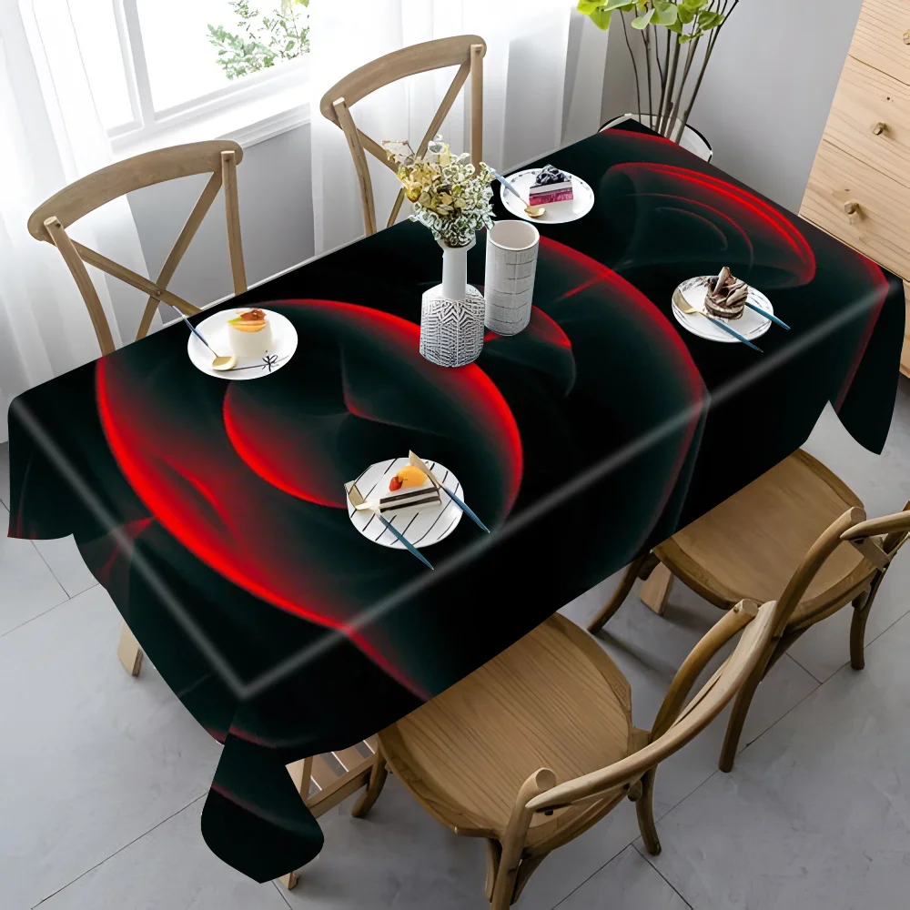 Neon Swirl Tablecloth, Black Background With Red Light Vortex Pattern, Waterproof Table Cover for Daily Meals & Party Use
