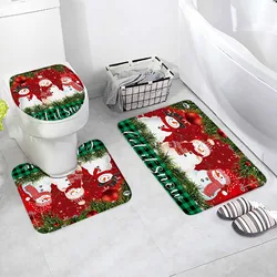 Christmas Bath Mat Set Funny Cartoon Snowman Rope Ball Pine Branch Red Xmas New Year Home Bathroom Decor Non-Slip Rug Toilet Lid