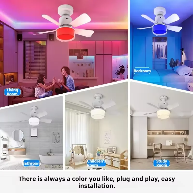 E27 Ceiling Fans With Lamp RGB Lighting Silent Fan With APP and Remote Control Modern Simple Fan Lights for Bedroom Lighting