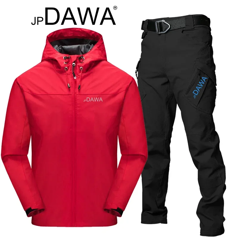 JP DAWA windproof and waterproof fishing suit set men's spring and autumn tactical pants hooded mountaineering windbreaker 2024