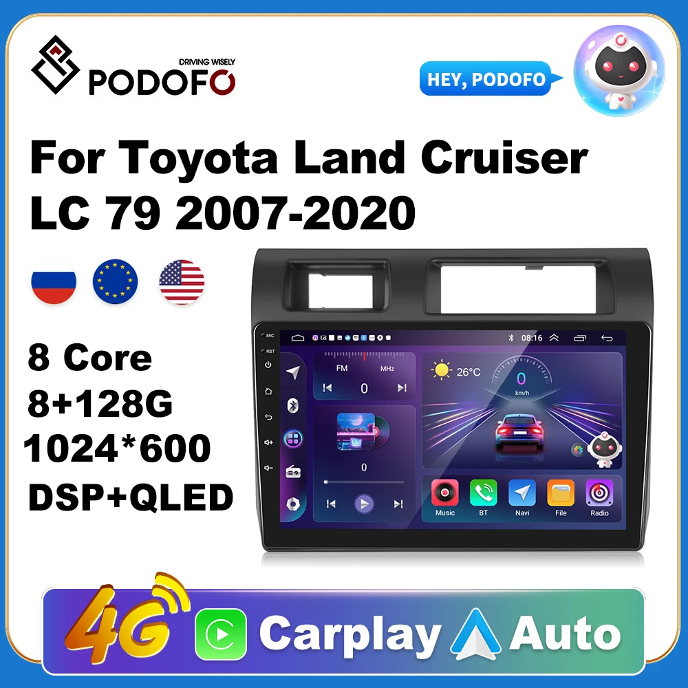 

Podofo Wireless CarPlay Andorid Auto Car Radio For Toyota Land Cruiser LC79 2007-2020 AI Voice Multimedia GPS 2din autoradio