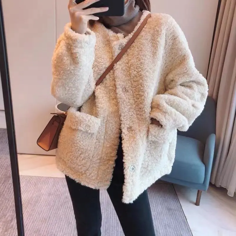 French Retro Gentle Style Short Style Small Fragrant Style New Lamb Wool Coat Women\'s Winter Trendy Versatile Women\'s Clothing