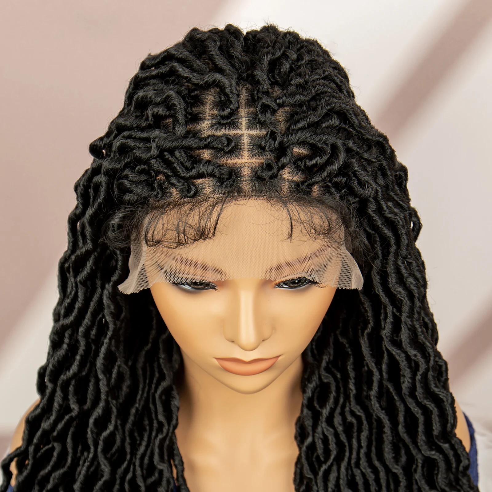 Synthetic Curly Dreadlock Braided Wigs Synthetic Lace Front Box Braided Wigs for Women with Baby Hair 32 Inches Knotless Braids