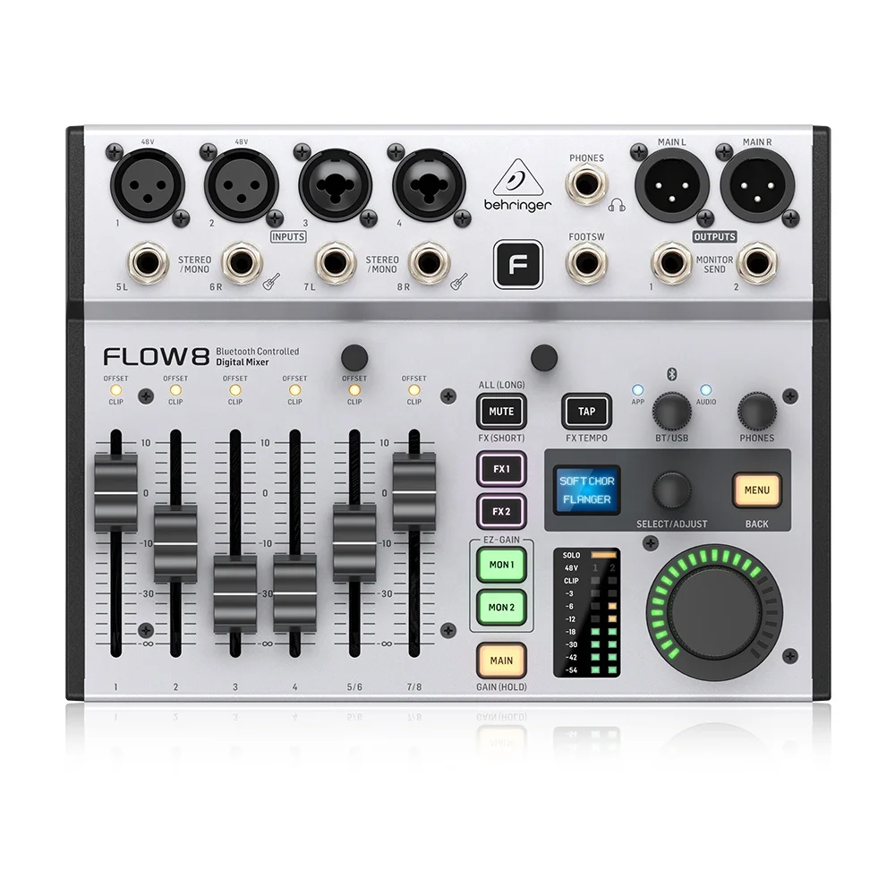 มิกเซอร์ดิจิตอล Behringer Flow 8 พร้อมระบบเสียงบลูทูธและอินเทอร์เฟซเสียง USB ระบบเสียง PA มิกเซอร์เสียง