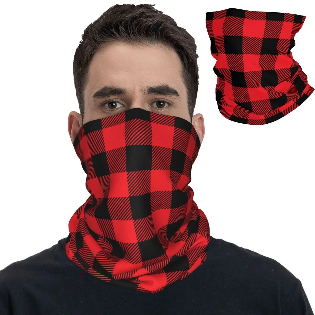 Christmas Red Black Checkered Bandana Accessories Neck Cover Printed Gingham Check Face Balaclava Lumberjack Pattern Mask Scarf