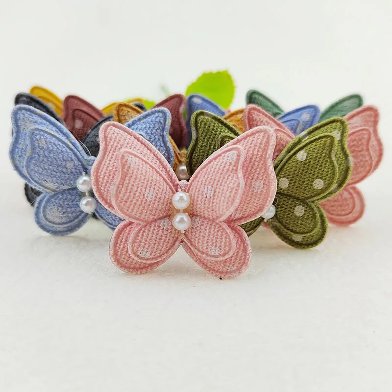 30Pcs/Lot 4*3.5CM Two Layer Dot Butterfly Padded Appliques For Craft Clothes Sewing Supplies DIY Hair Clip Accessories Patch