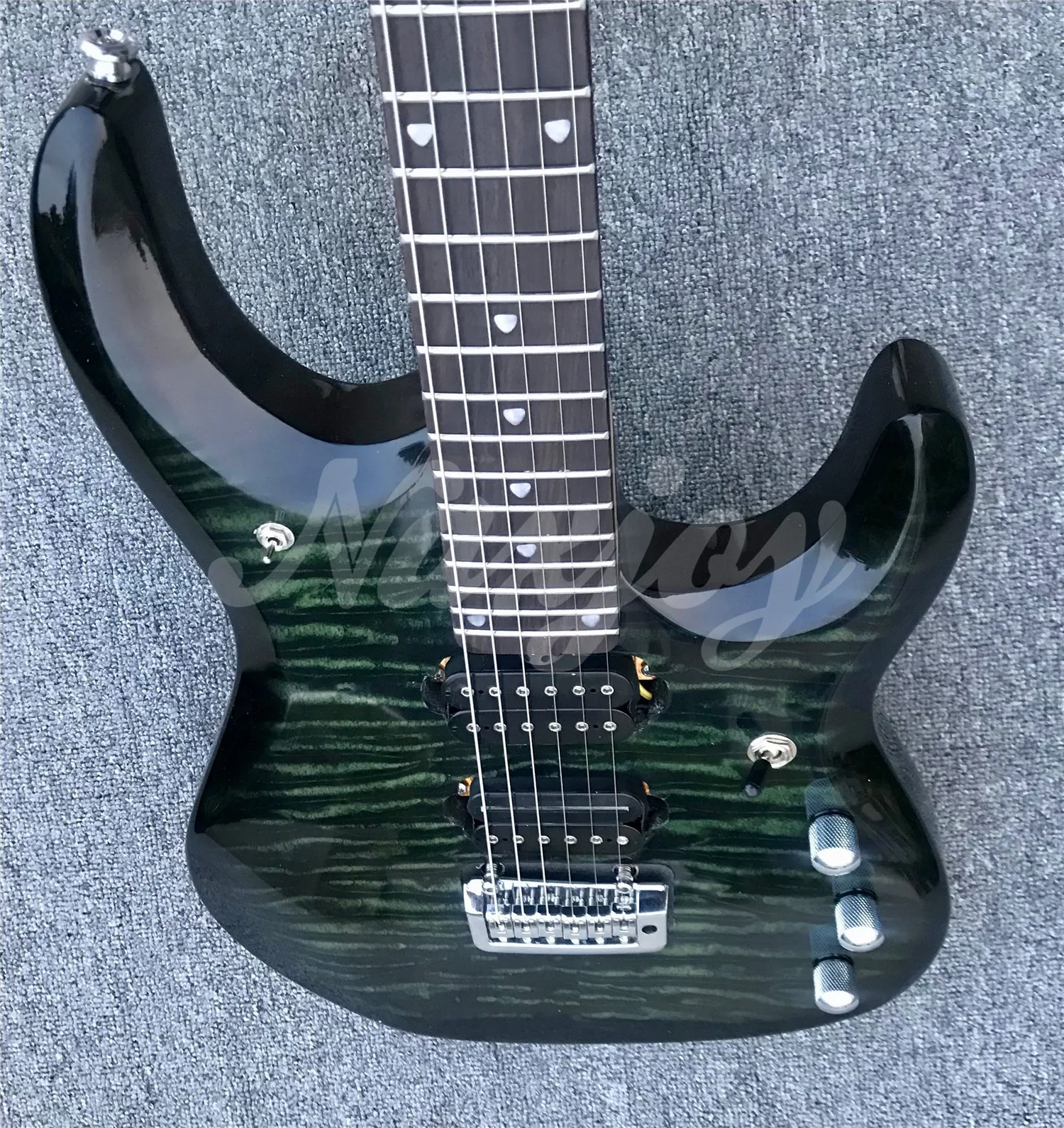 Music Man JP6 Electric Guitar,Black and Green Flame Maple Musicman Guitarra