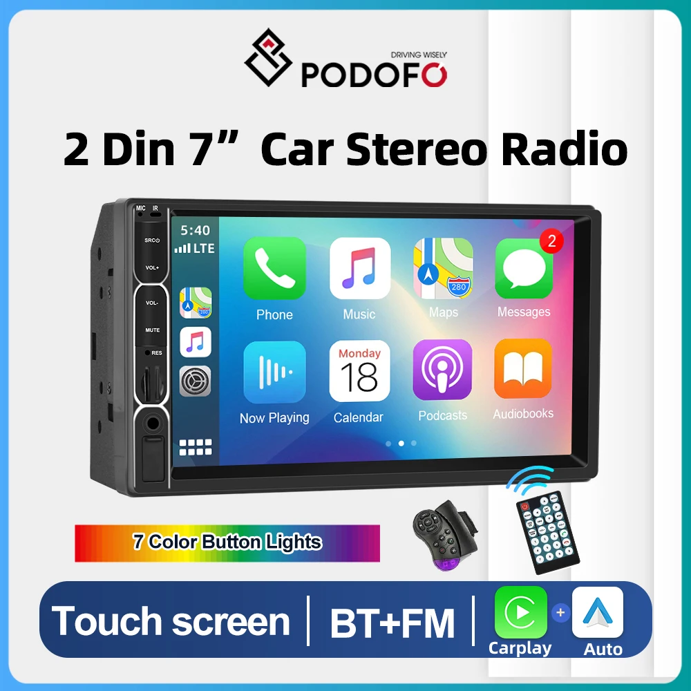 Podofo 2din Car Radio 7inch Carplay Android Auto Multimedia MP5 Player Car Stereo Bluetooth USB TF FM For Toyota Honda Car Radio