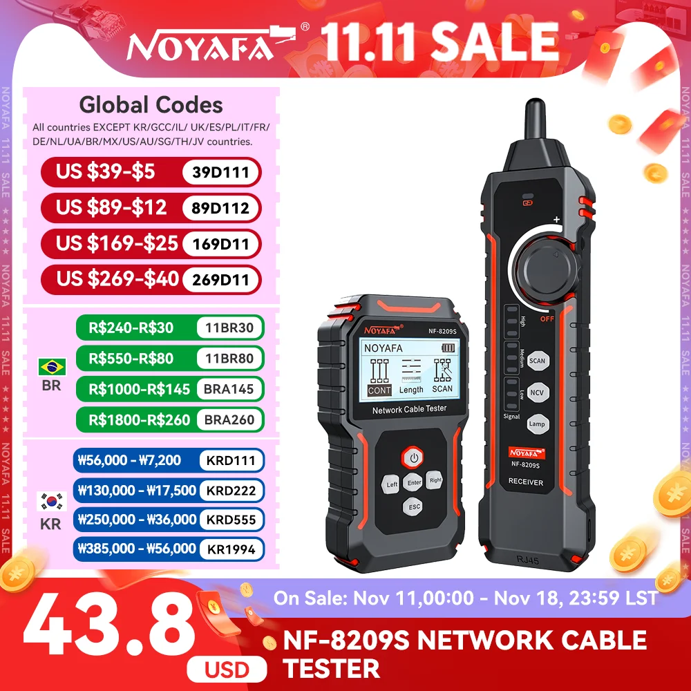 Noyafa NF-8209S Netwerk Kabel Tester Kabel Tracker Cat5 Cat6 Poe Tester Detecteren Lengte